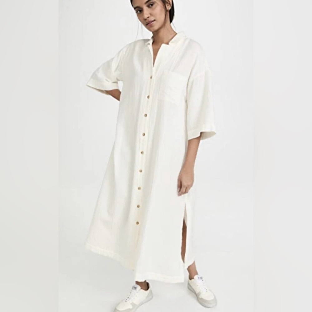 Madewell The Isla Cream Button-Down Maxi/Shirt Dress Oversized XS NWT